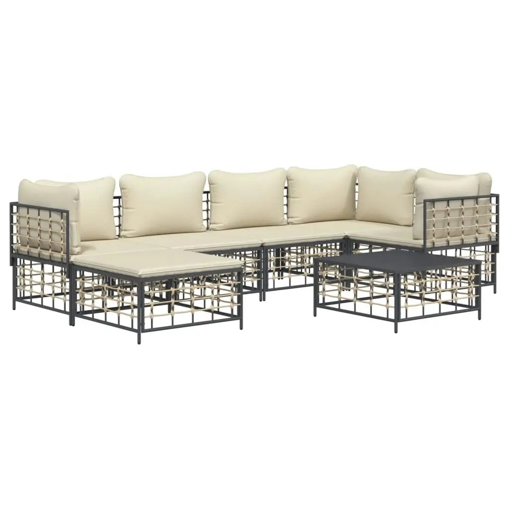 7 Piece Garden Lounge Set with Cushions Anthracite Poly Rattan 3186772