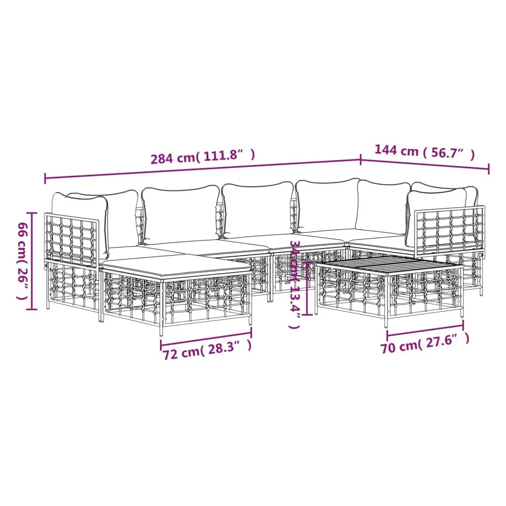 7 Piece Garden Lounge Set with Cushions Anthracite Poly Rattan 3186772