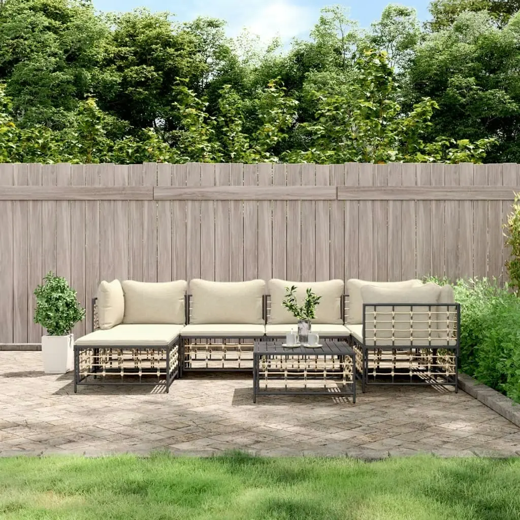 7 Piece Garden Lounge Set with Cushions Anthracite Poly Rattan 3186772