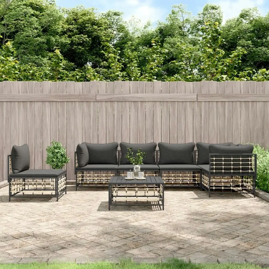 7 Piece Garden Lounge Set with Cushions Anthracite Poly Rattan 3186767