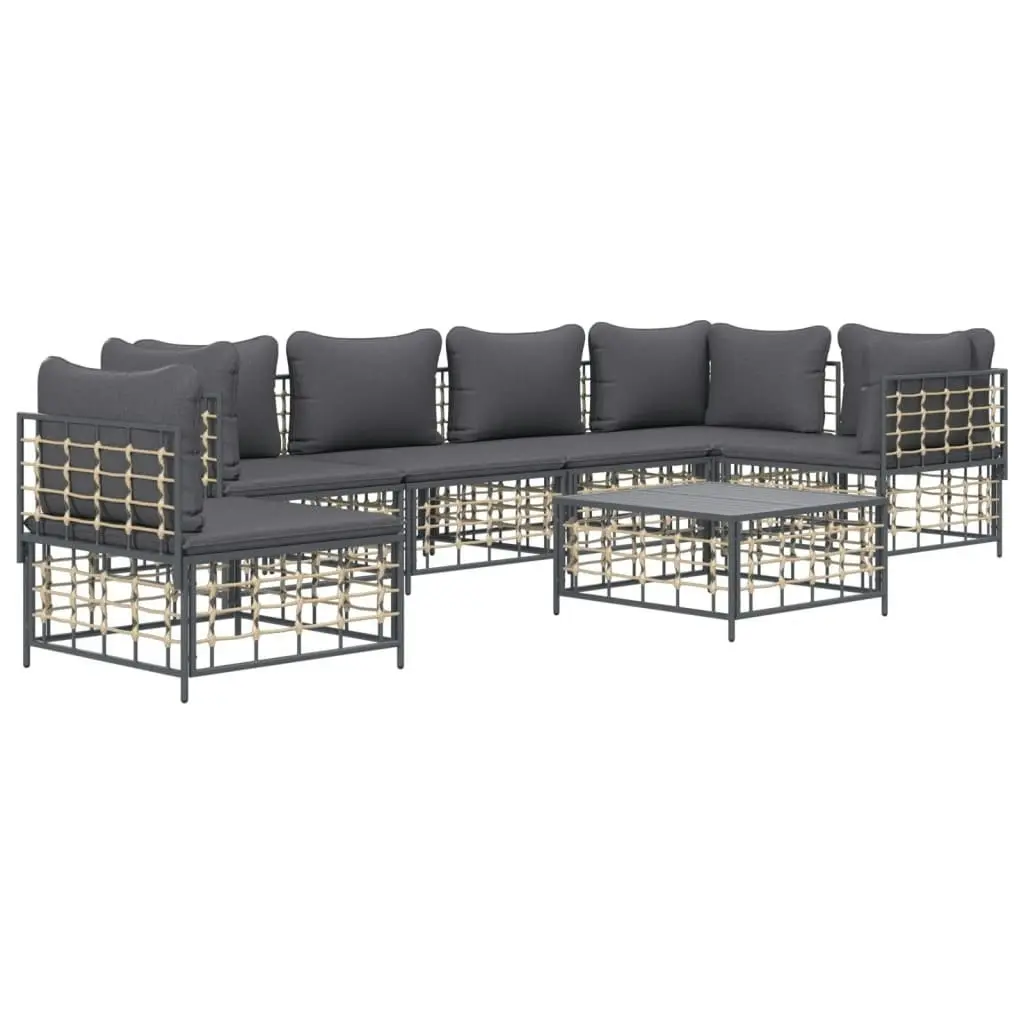 7 Piece Garden Lounge Set with Cushions Anthracite Poly Rattan 3186767