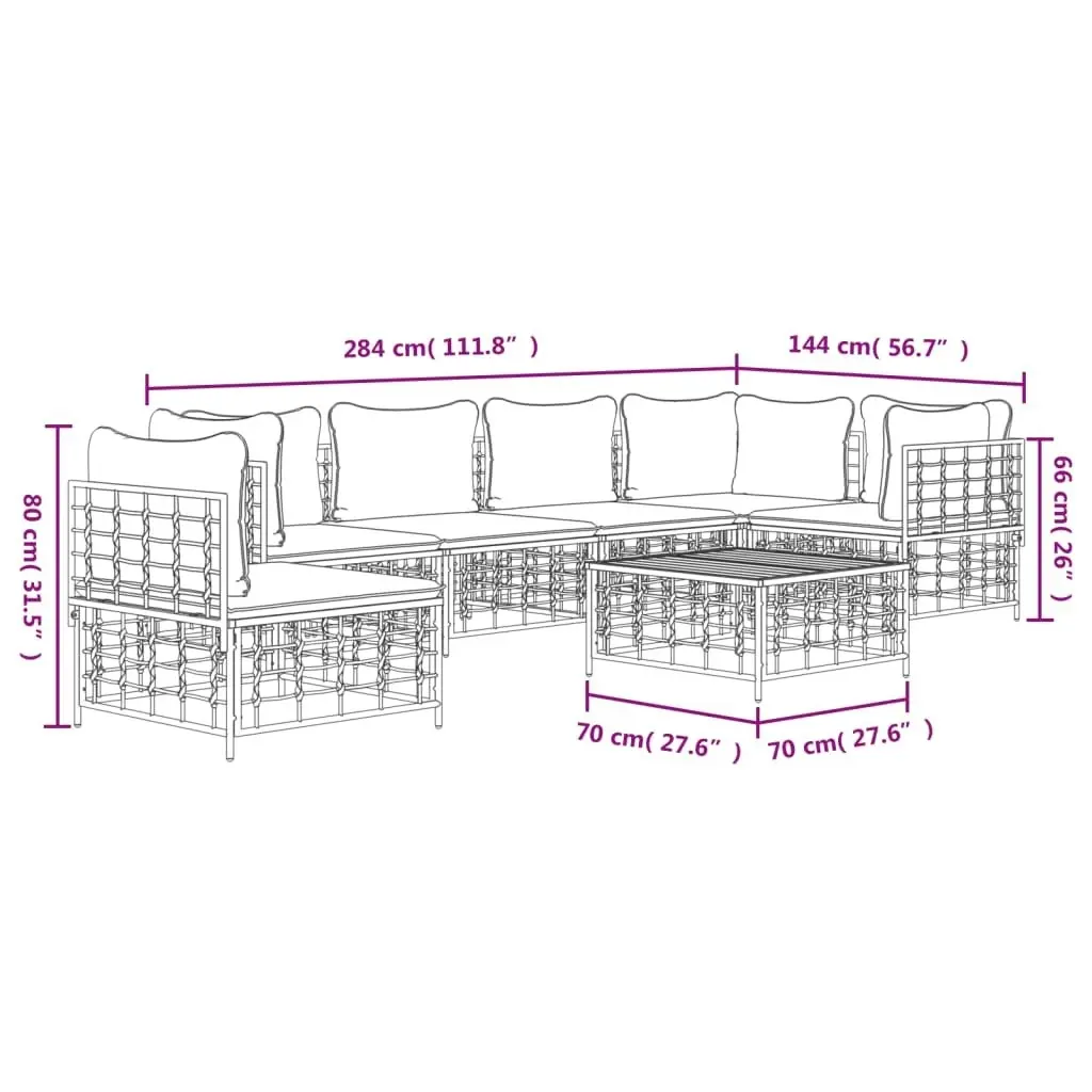 7 Piece Garden Lounge Set with Cushions Anthracite Poly Rattan 3186767