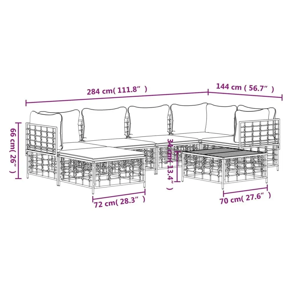 7 Piece Garden Lounge Set with Cushions Anthracite Poly Rattan 3186773