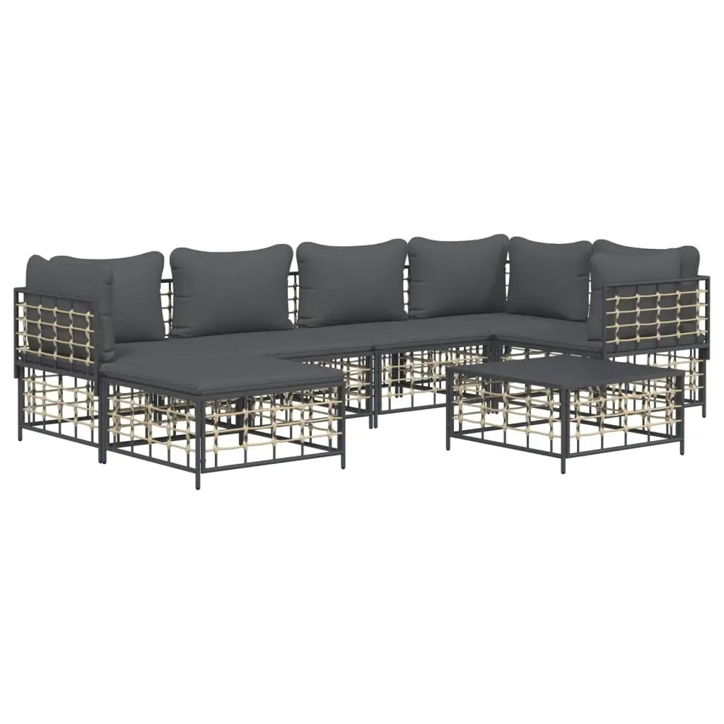 7 Piece Garden Lounge Set with Cushions Anthracite Poly Rattan 3186773