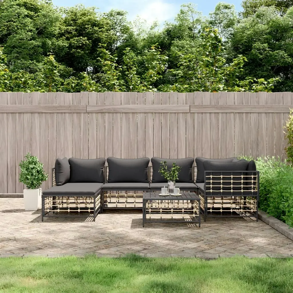 7 Piece Garden Lounge Set with Cushions Anthracite Poly Rattan 3186773