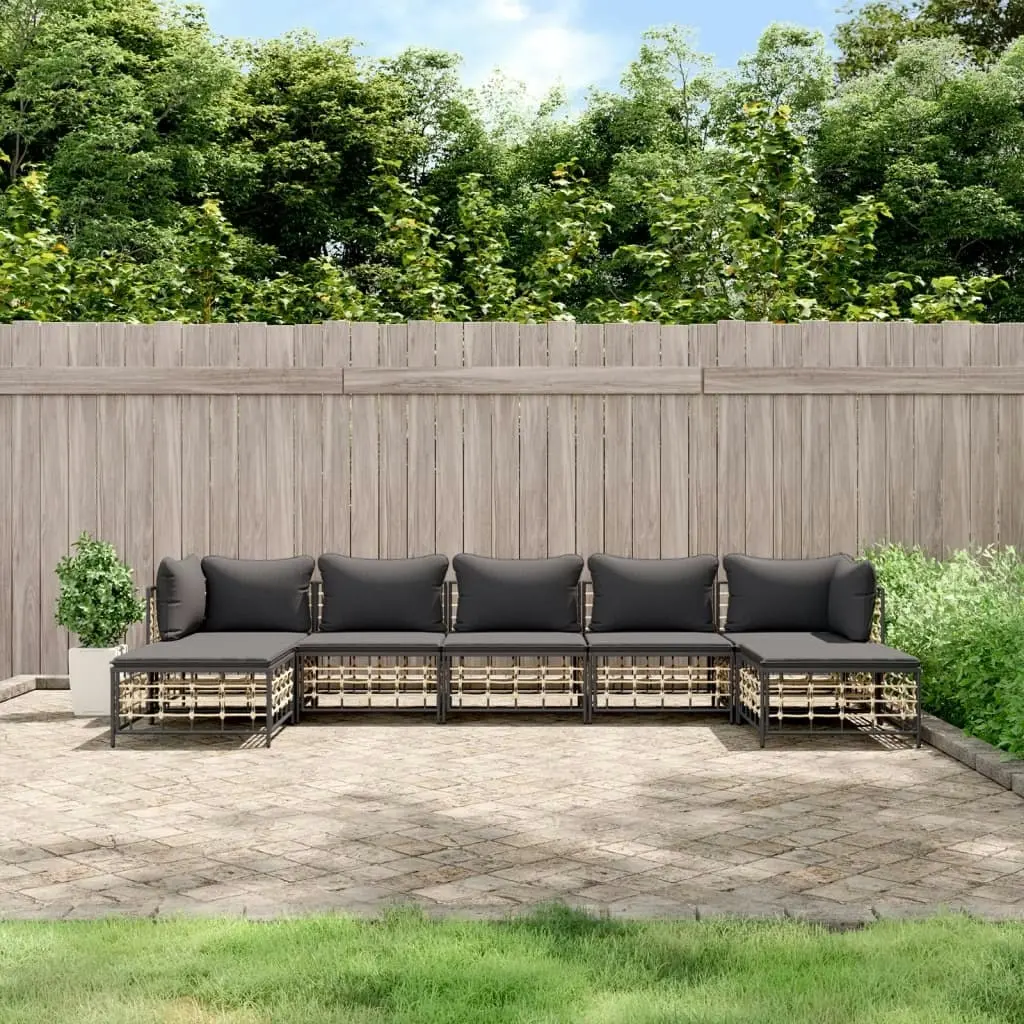 7 Piece Garden Lounge Set with Cushions Anthracite Poly Rattan 3186783