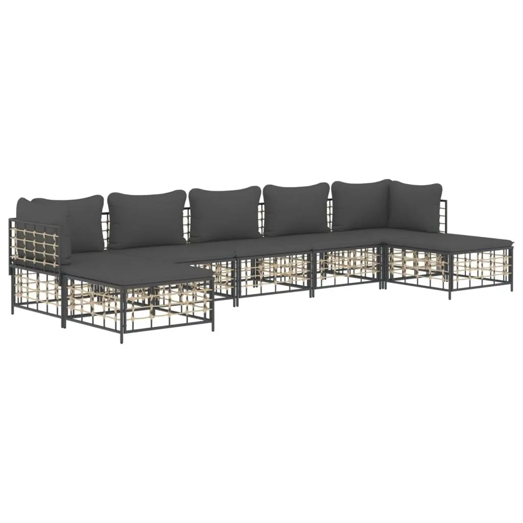 7 Piece Garden Lounge Set with Cushions Anthracite Poly Rattan 3186783