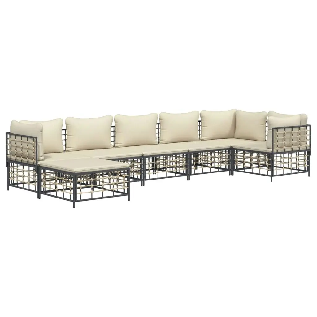 7 Piece Garden Lounge Set with Cushions Anthracite Poly Rattan 3186774