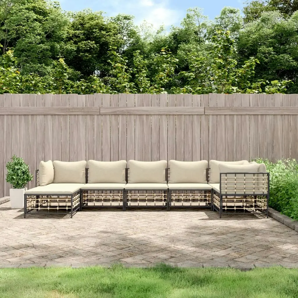 7 Piece Garden Lounge Set with Cushions Anthracite Poly Rattan 3186774