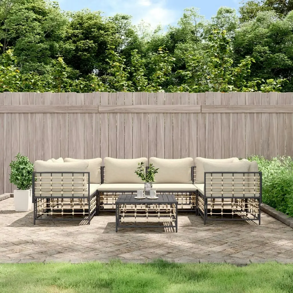 7 Piece Garden Lounge Set with Cushions Anthracite Poly Rattan 3186798