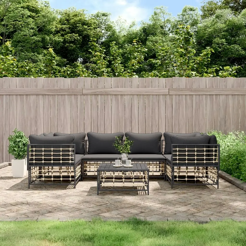 7 Piece Garden Lounge Set with Cushions Anthracite Poly Rattan 3186799