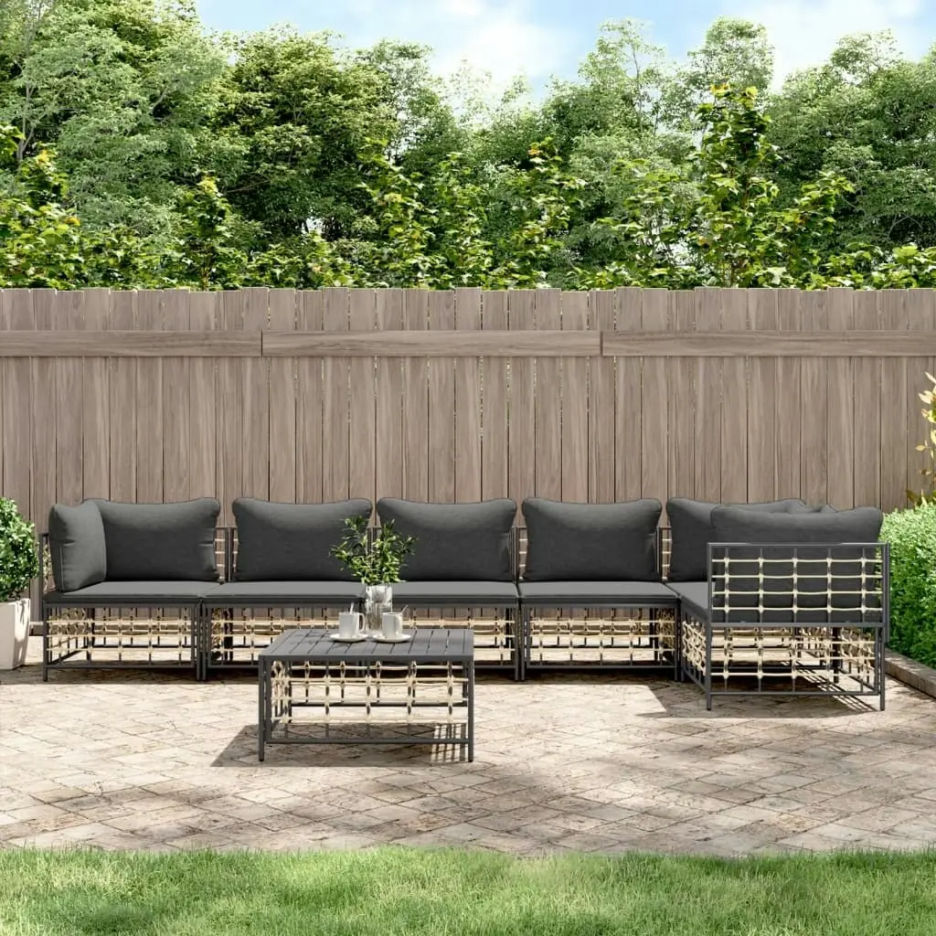 7 Piece Garden Lounge Set with Cushions Anthracite Poly Rattan 3186757