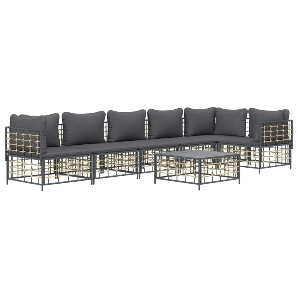 7 Piece Garden Lounge Set with Cushions Anthracite Poly Rattan 3186757