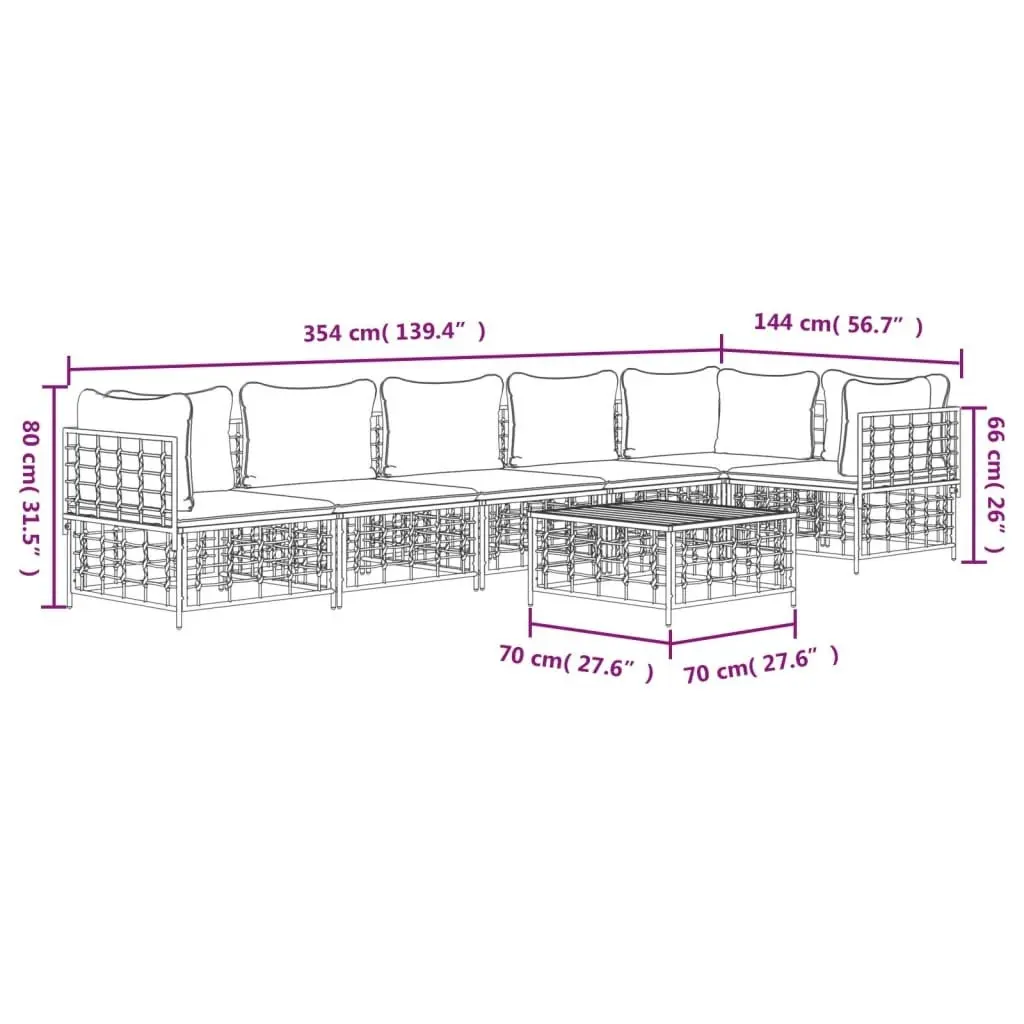 7 Piece Garden Lounge Set with Cushions Anthracite Poly Rattan 3186757