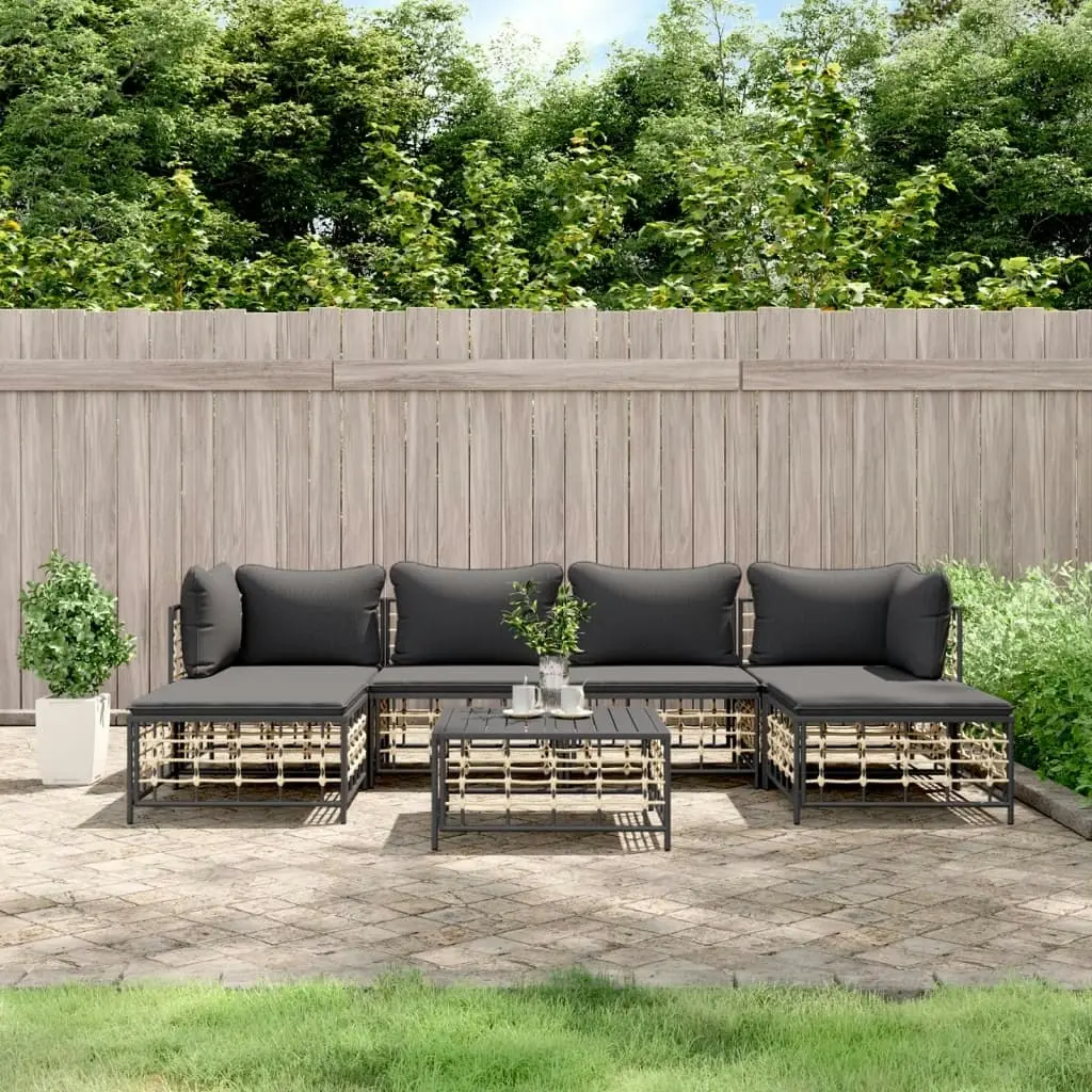 7 Piece Garden Lounge Set with Cushions Anthracite Poly Rattan 3186781