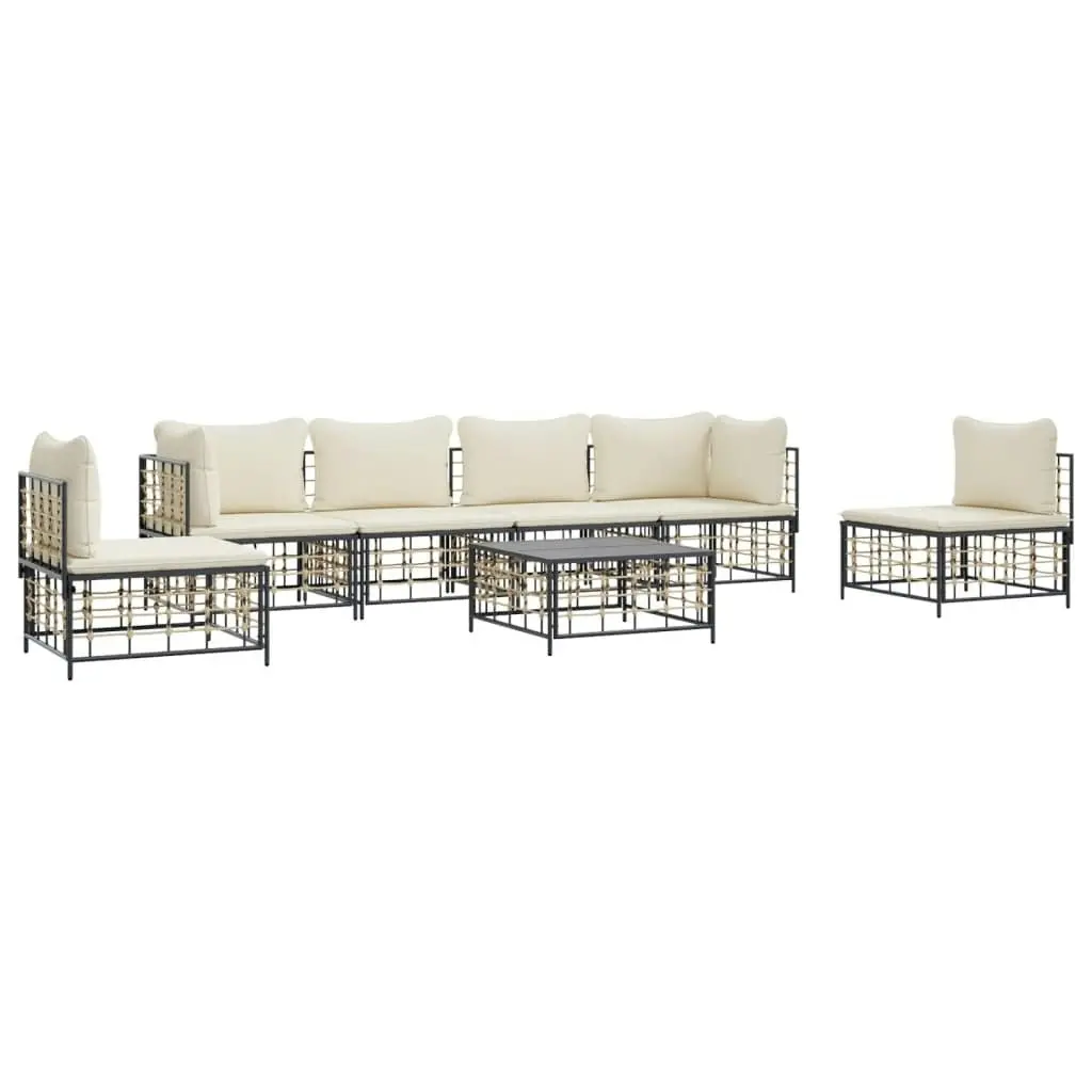 7 Piece Garden Lounge Set with Cushions Anthracite Poly Rattan 3186722