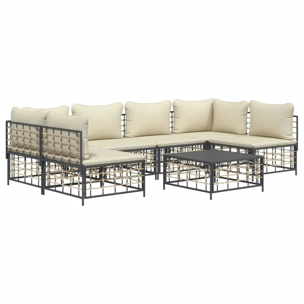 7 Piece Garden Lounge Set with Cushions Anthracite Poly Rattan 3186788