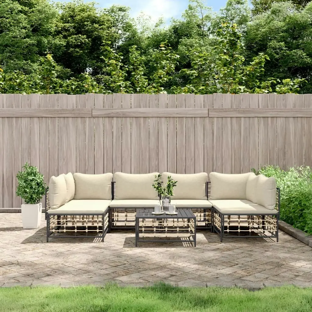 7 Piece Garden Lounge Set with Cushions Anthracite Poly Rattan 3186788