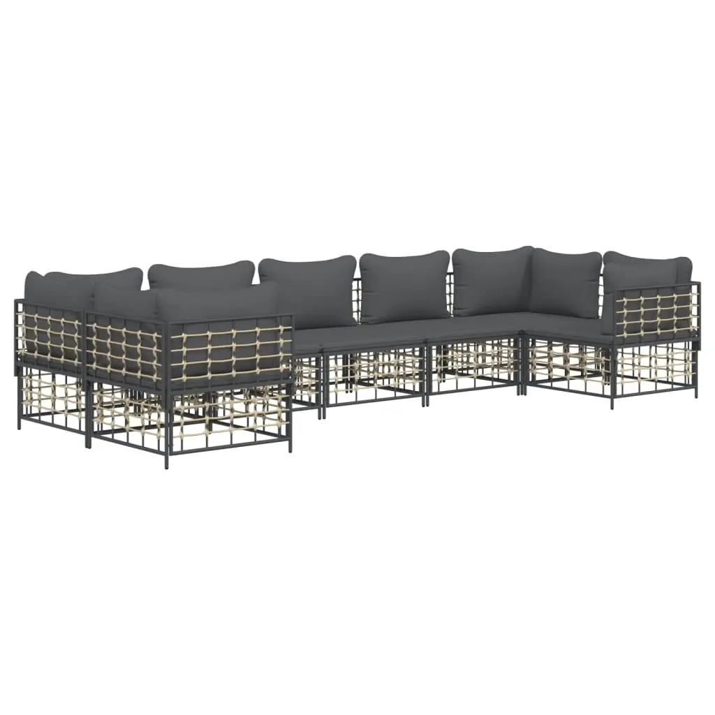 7 Piece Garden Lounge Set with Cushions Anthracite Poly Rattan 3186801