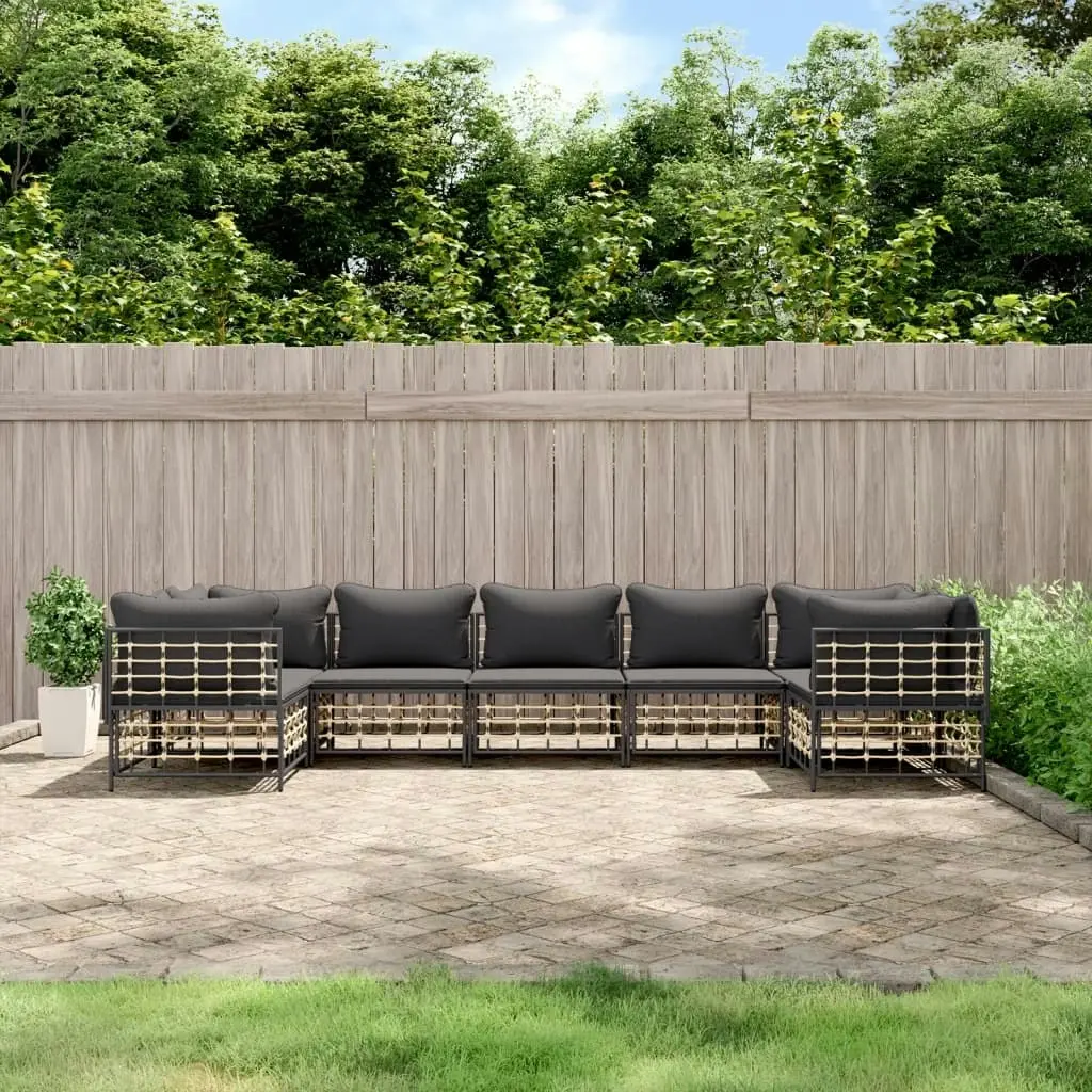 7 Piece Garden Lounge Set with Cushions Anthracite Poly Rattan 3186801