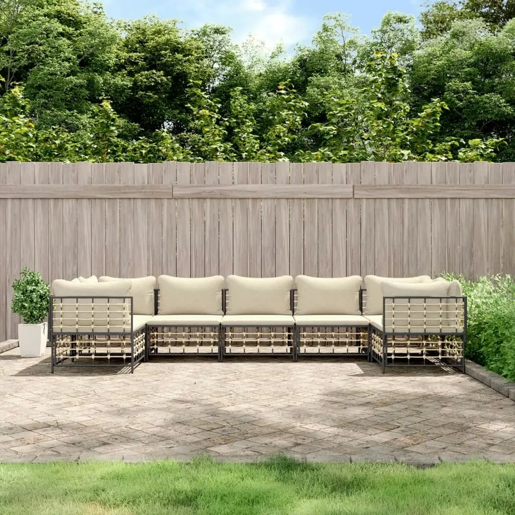 7 Piece Garden Lounge Set with Cushions Anthracite Poly Rattan 3186800