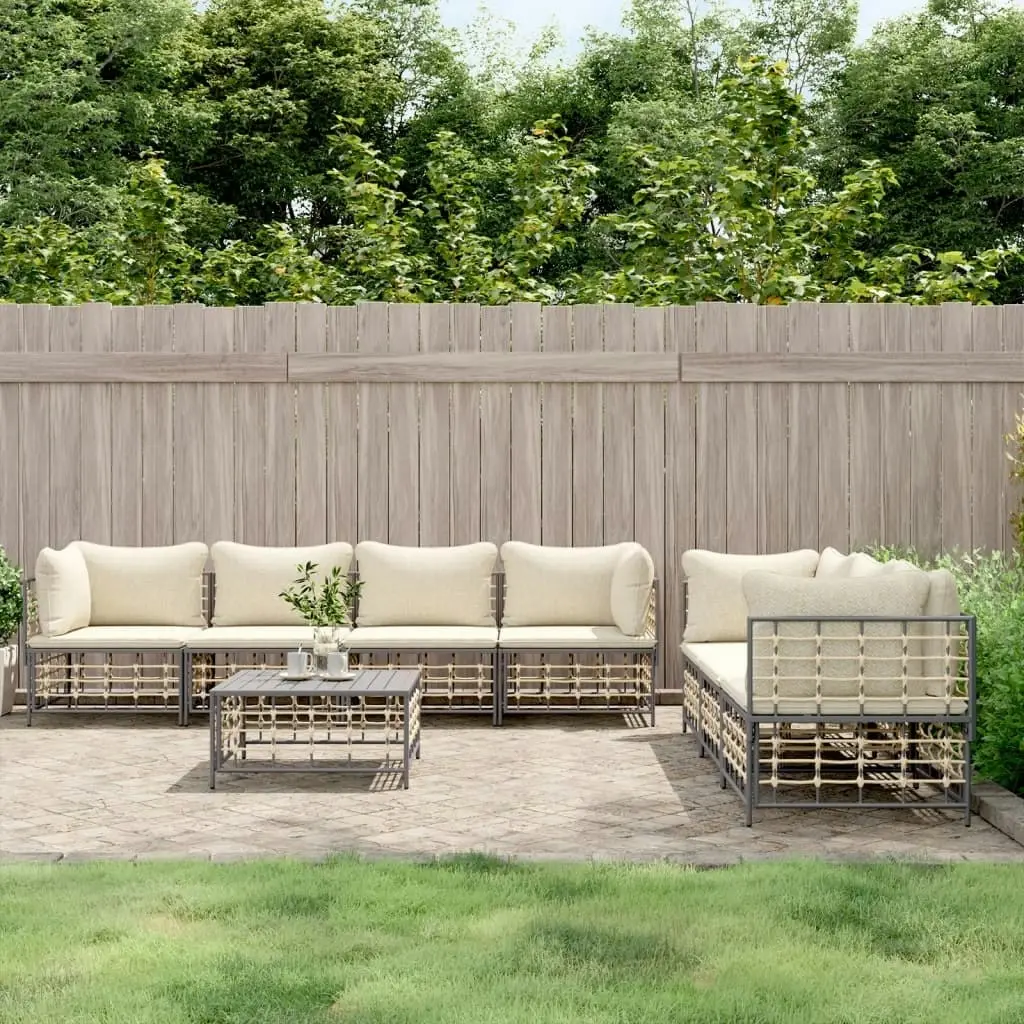 8 Piece Garden Lounge Set with Cushions Anthracite Poly Rattan 3186706