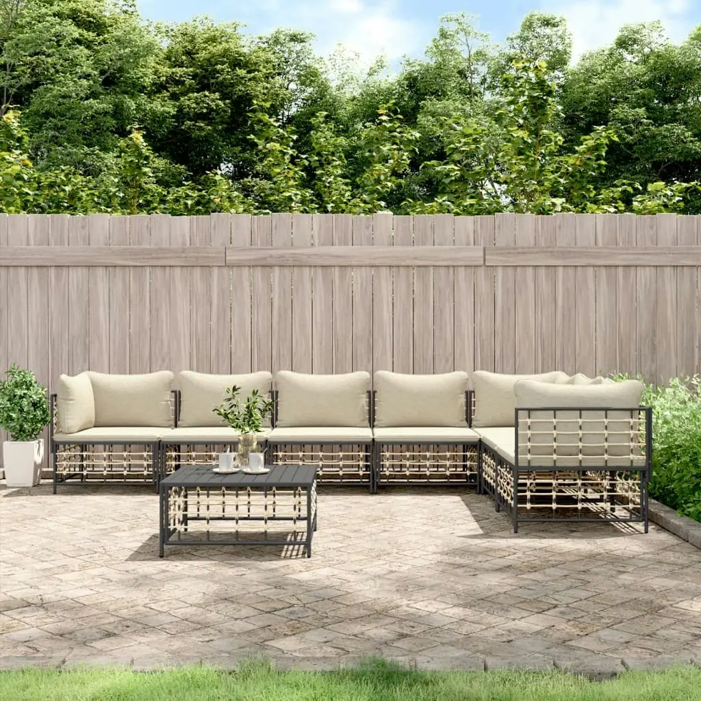 8 Piece Garden Lounge Set with Cushions Anthracite Poly Rattan 3186762