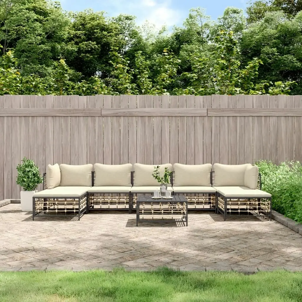 8 Piece Garden Lounge Set with Cushions Anthracite Poly Rattan 3186784