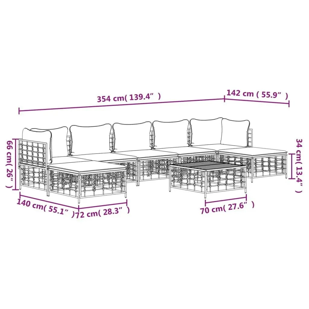 8 Piece Garden Lounge Set with Cushions Anthracite Poly Rattan 3186784