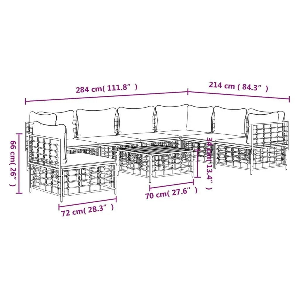 8 Piece Garden Lounge Set with Cushions Anthracite Poly Rattan 3186769