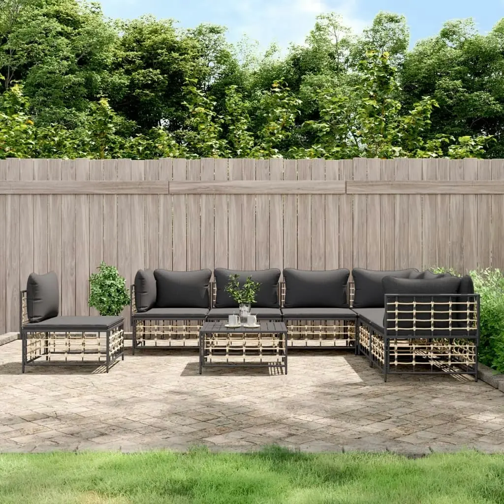 8 Piece Garden Lounge Set with Cushions Anthracite Poly Rattan 3186769