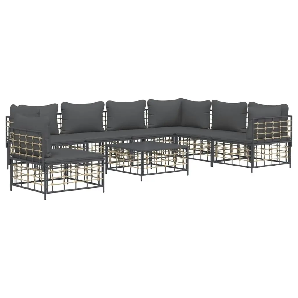 8 Piece Garden Lounge Set with Cushions Anthracite Poly Rattan 3186769