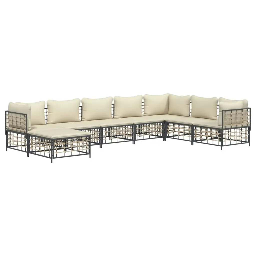 8 Piece Garden Lounge Set with Cushions Anthracite Poly Rattan 3186790