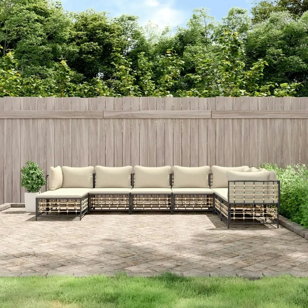 8 Piece Garden Lounge Set with Cushions Anthracite Poly Rattan 3186790