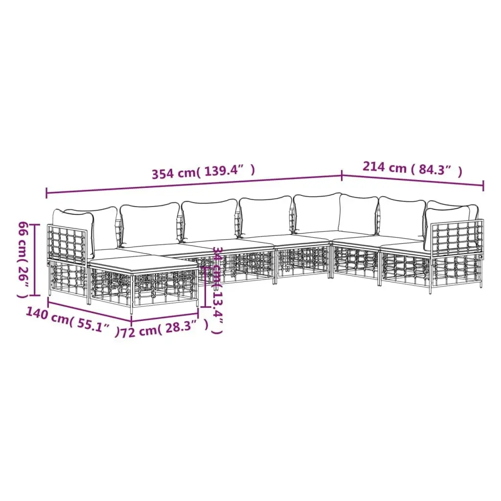 8 Piece Garden Lounge Set with Cushions Anthracite Poly Rattan 3186790