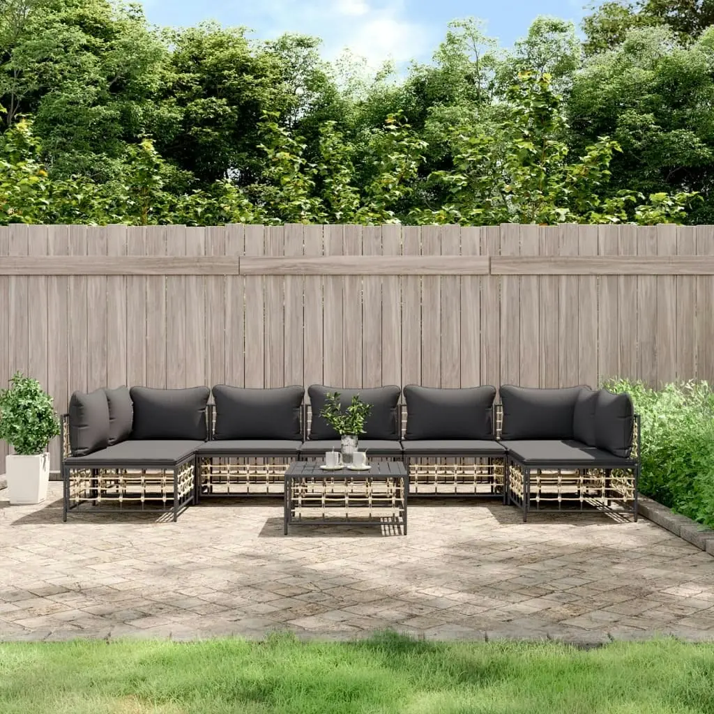 8 Piece Garden Lounge Set with Cushions Anthracite Poly Rattan 3186795