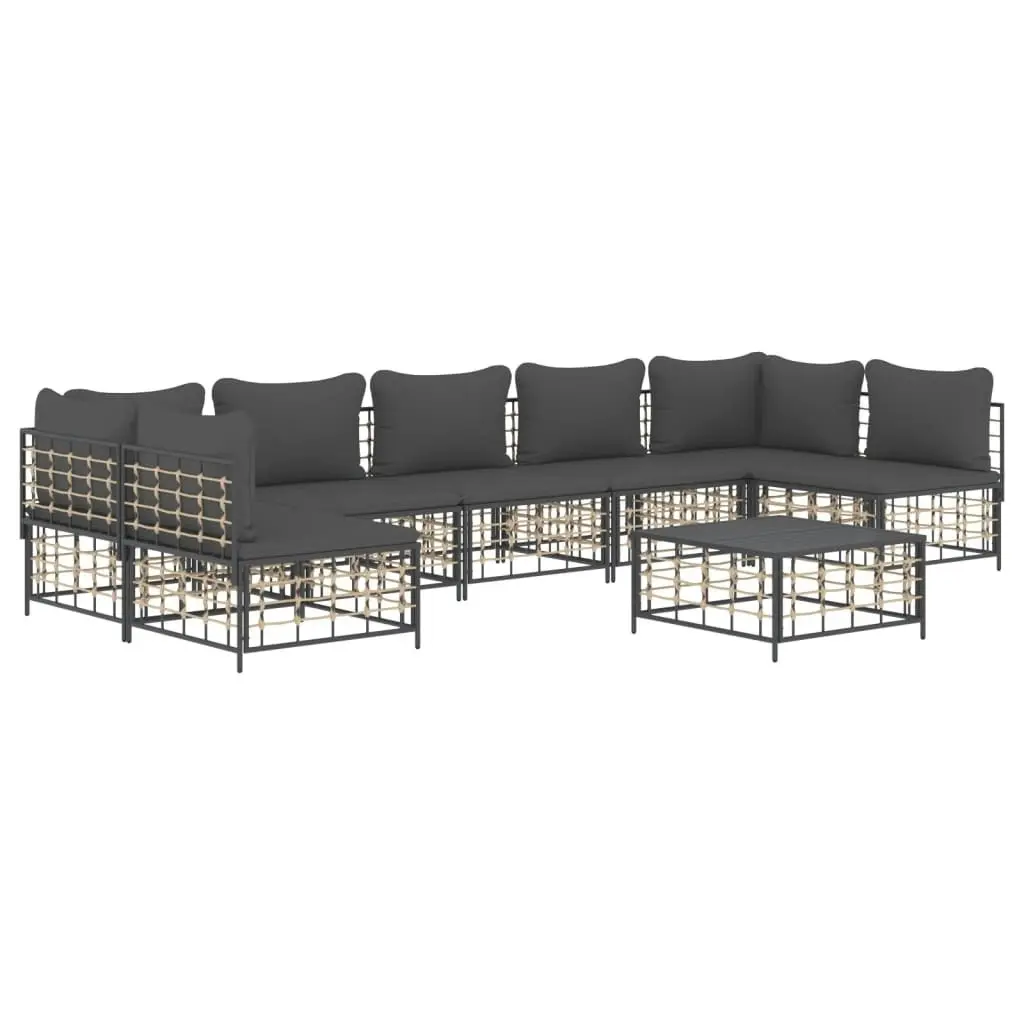 8 Piece Garden Lounge Set with Cushions Anthracite Poly Rattan 3186795