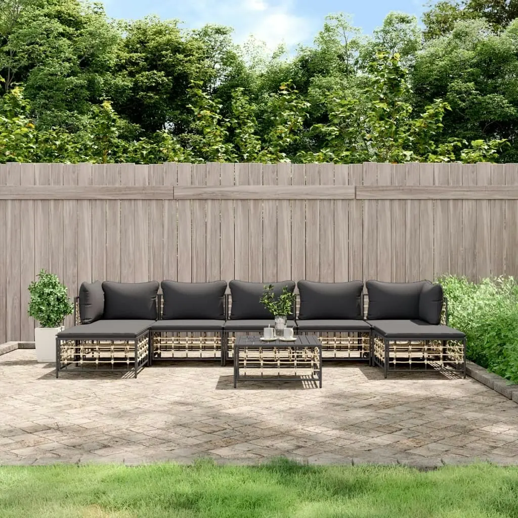 8 Piece Garden Lounge Set with Cushions Anthracite Poly Rattan 3186785