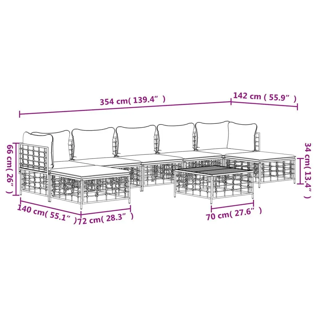 8 Piece Garden Lounge Set with Cushions Anthracite Poly Rattan 3186785