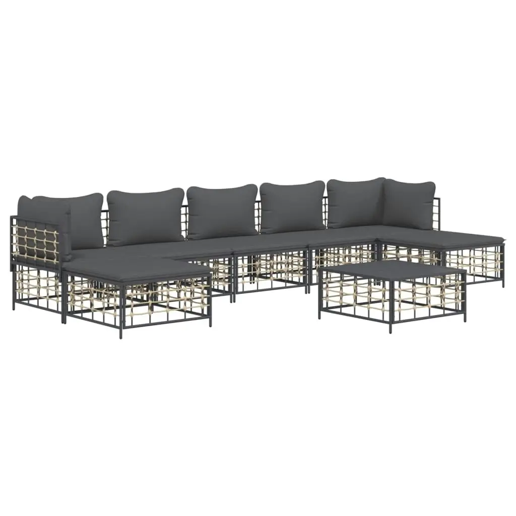 8 Piece Garden Lounge Set with Cushions Anthracite Poly Rattan 3186785