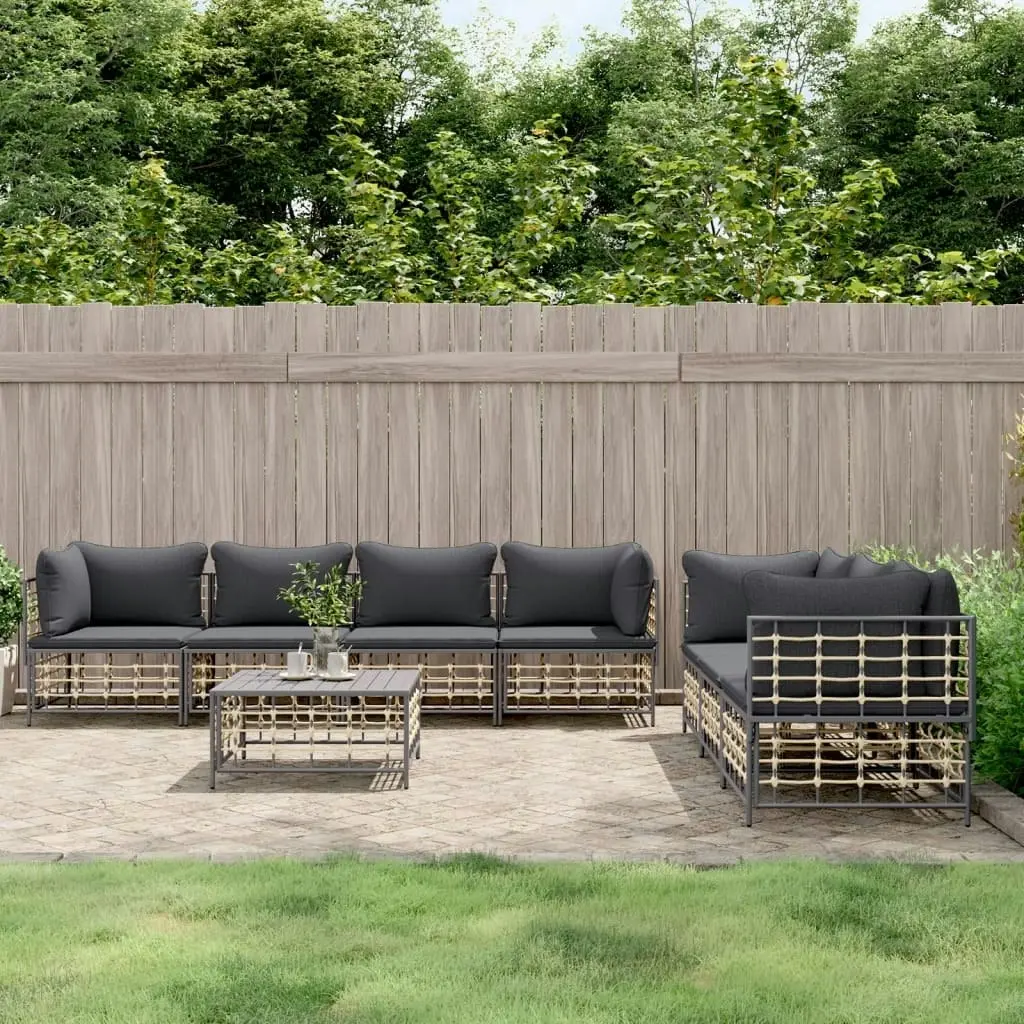 8 Piece Garden Lounge Set with Cushions Anthracite Poly Rattan 3186707