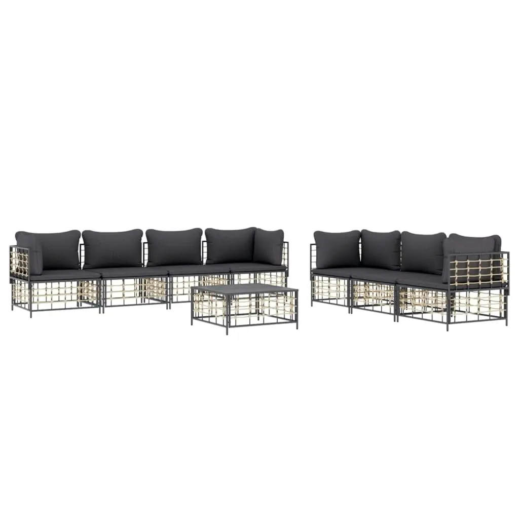 8 Piece Garden Lounge Set with Cushions Anthracite Poly Rattan 3186707