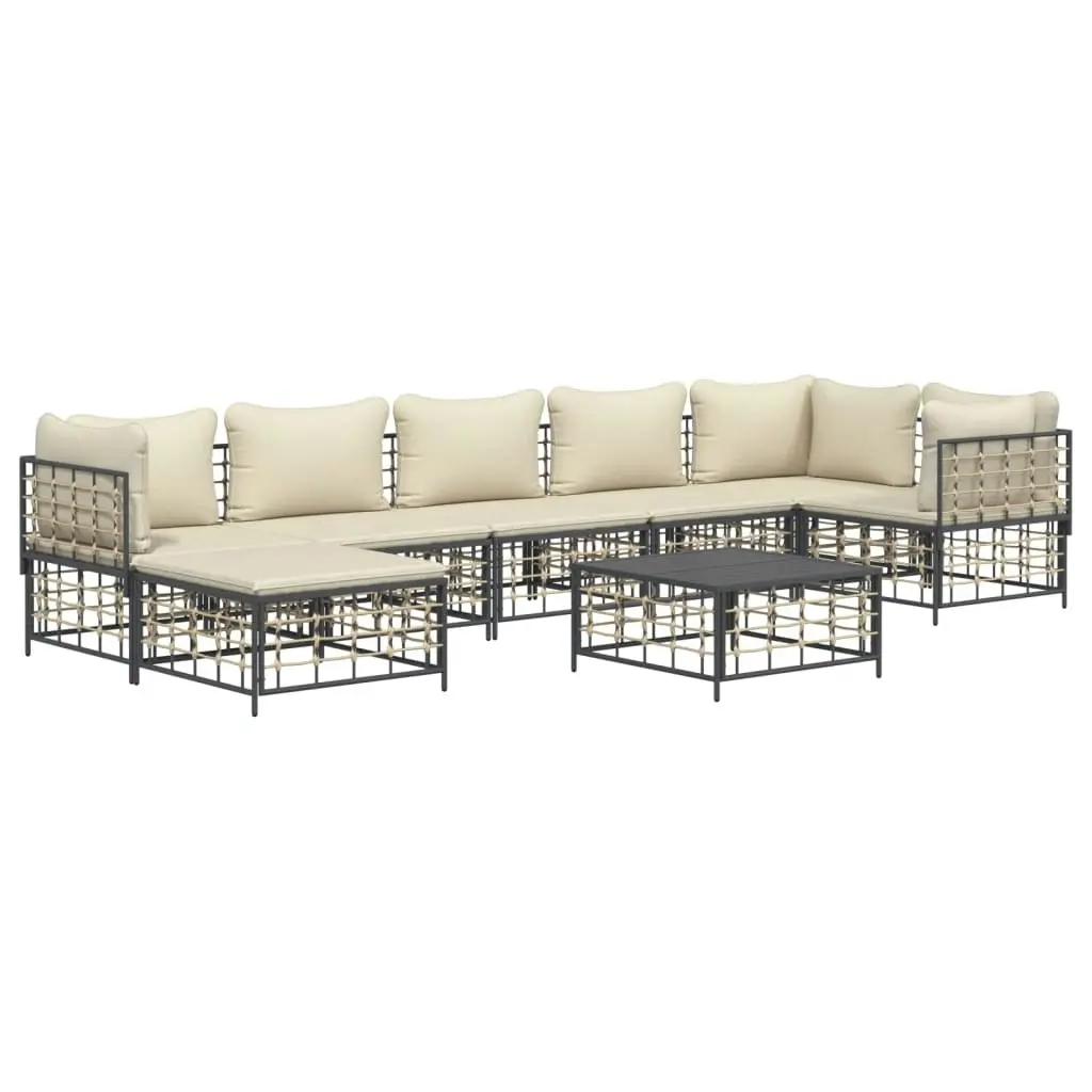 8 Piece Garden Lounge Set with Cushions Anthracite Poly Rattan 3186776