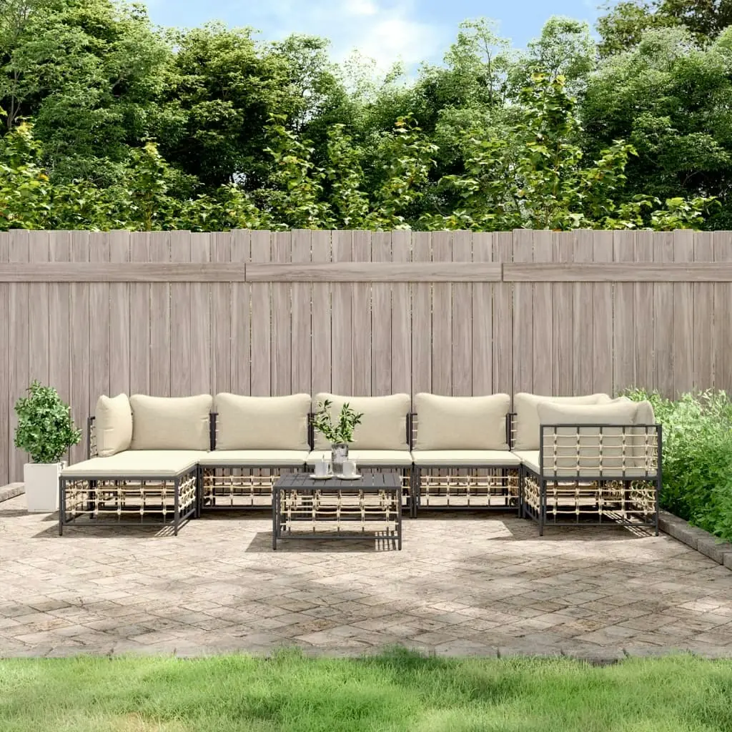 8 Piece Garden Lounge Set with Cushions Anthracite Poly Rattan 3186776