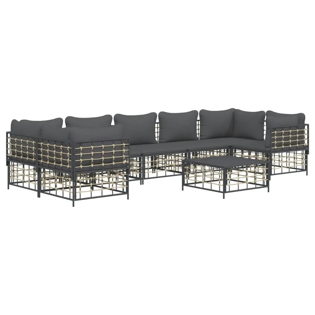 8 Piece Garden Lounge Set with Cushions Anthracite Poly Rattan 3186803