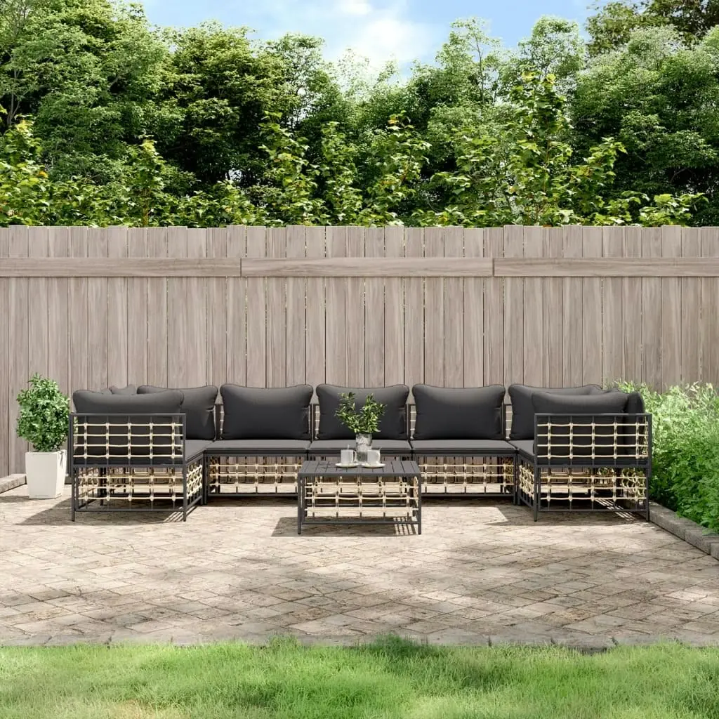 8 Piece Garden Lounge Set with Cushions Anthracite Poly Rattan 3186803