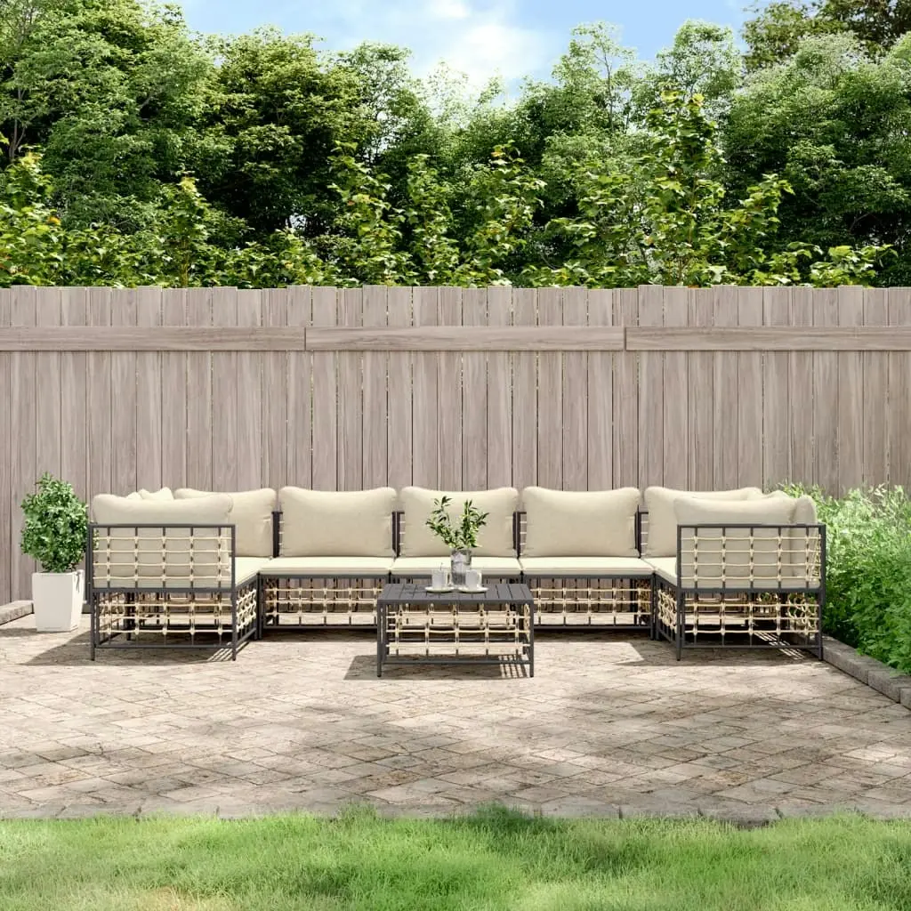 8 Piece Garden Lounge Set with Cushions Anthracite Poly Rattan 3186802