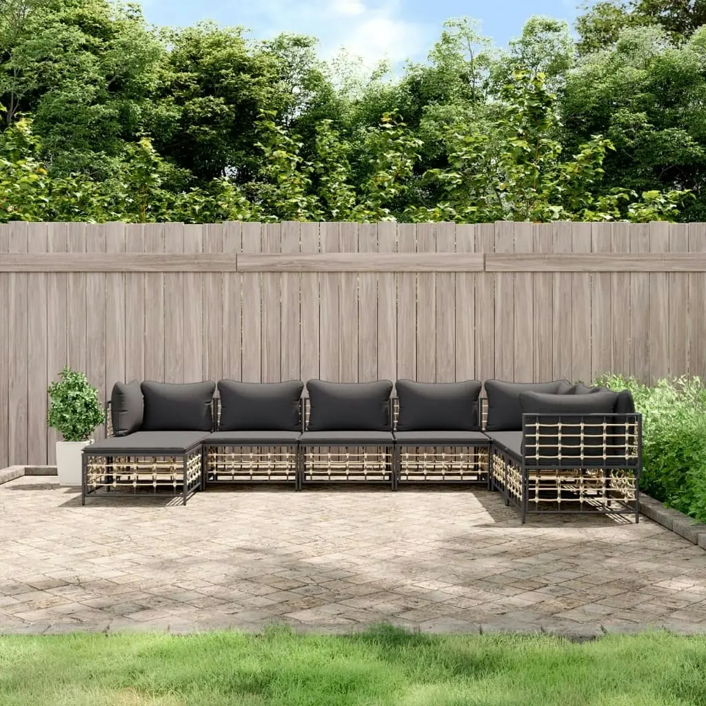 8 Piece Garden Lounge Set with Cushions Anthracite Poly Rattan 3186791