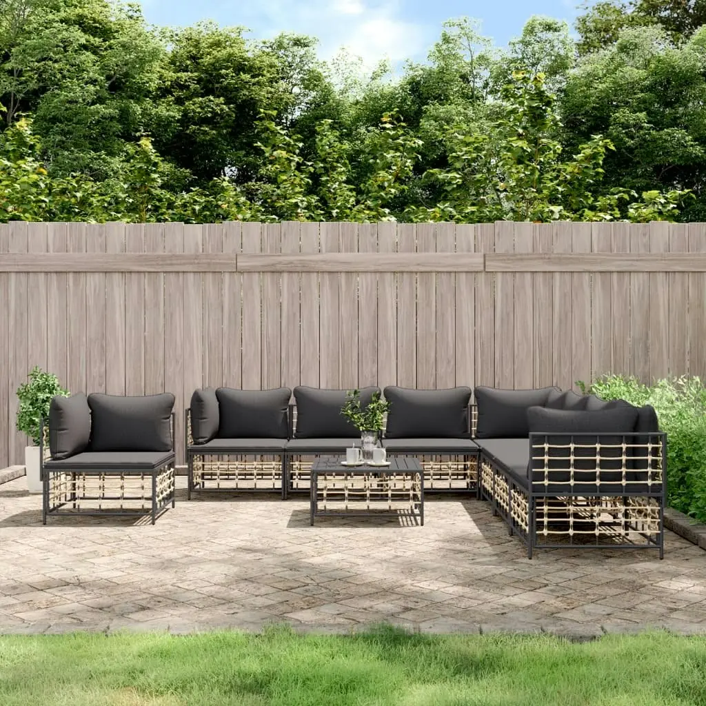 9 Piece Garden Lounge Set with Cushions Anthracite Poly Rattan 3186811