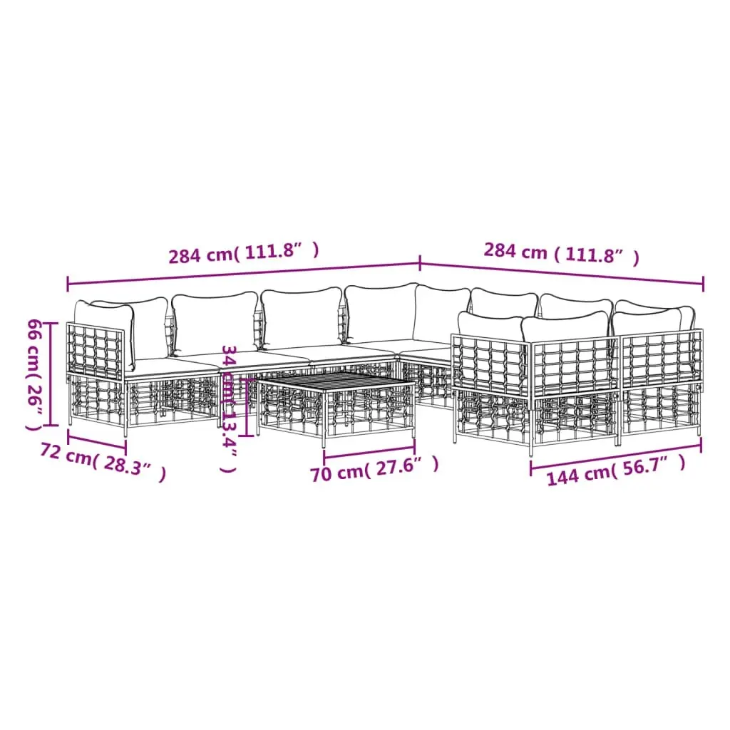 9 Piece Garden Lounge Set with Cushions Anthracite Poly Rattan 3186811